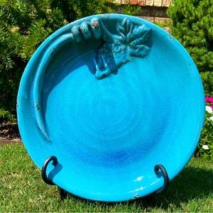 Like New - Turquoise Pottery Platter w/ Grapevine Accent